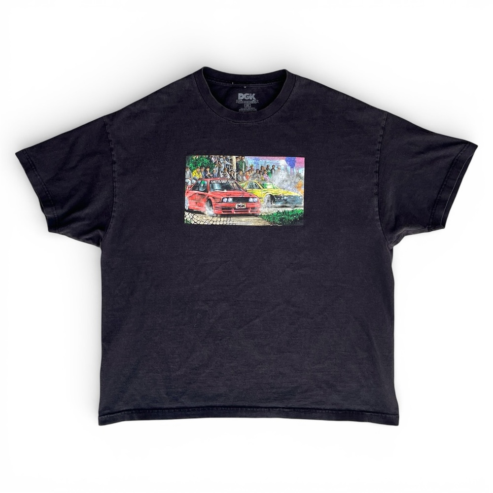 Men’s XXL DGK Y2K Vintage Black Drift Car Racing Oversized Graphic T-Shirt